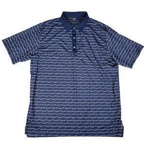 FootJoy Polo Mens XL Macatawa Golf Club Bunting Flag Print Navy Blue Stretch